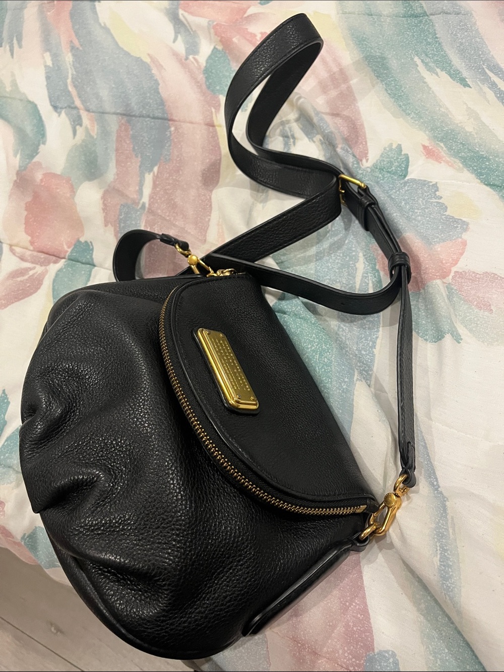 Marc By Marc Jacobs Black Leather Pebbled Crossbody with Gold Hardware